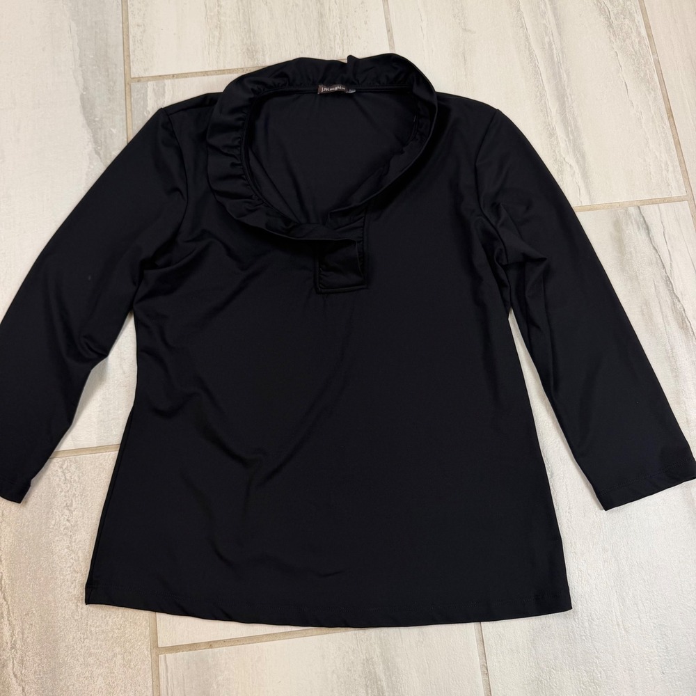J.McLaughlin Black Ruffle Neck Catalina Cloth Top Long Sleeve Small RN 159236